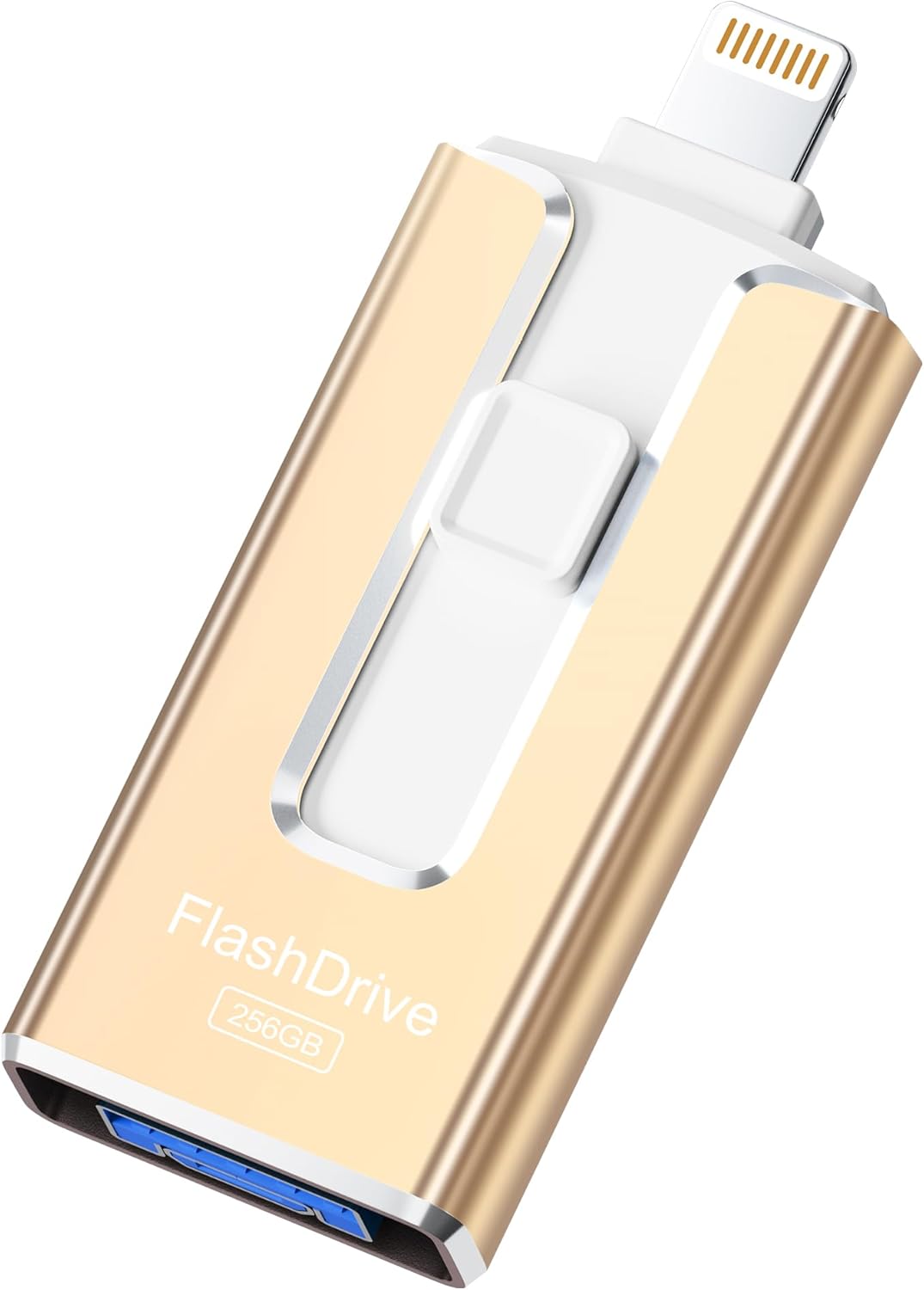 MFi Certified 256GB Flash Drive for iPhone iPad, Photo Stick for External Memory Storage, Easily Back Up and Save Photos Videos, USB Memory Stick Thumb Drive for iPhone/iPad/Android/PC (Gold)