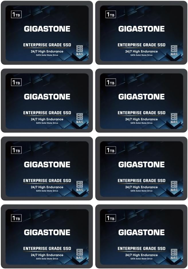 Gigastone Enterprise SSD 1TB NAS SSD Drive Cache (8-Pack) 24/7 Durable TLC High Endurance Business Server Data Center RAID Network Attached Storage 2.5″ SATA Internal Solid State Hard Drives