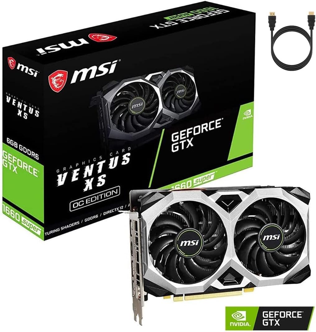 MSI NVIDIA GeForce GTX 1660 Super Ventus XS VR Ready OC PCIe 3.0 Graphics Card Dual Fan 6GB GDDR6 HDCP Support DirectX 12 NVIDIA G-SYNC DisplayPort HDMI w HDMI Cable