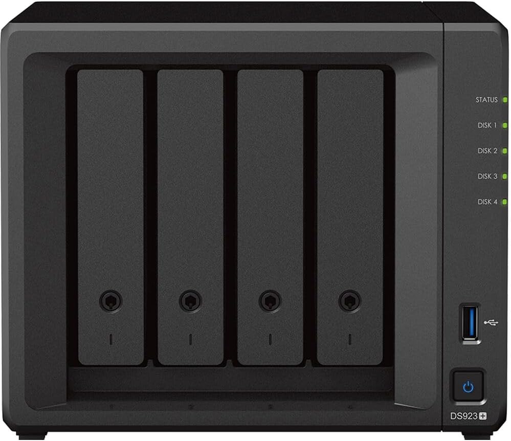 Synology DiskStation DS923+ NAS Server with Ryzen 2.6GHz CPU, 32GB Memory, 80TB HDD Storage, 1TB M.2 NVMe SSD, 2 x 1GbE LAN Ports, DSM Operating System