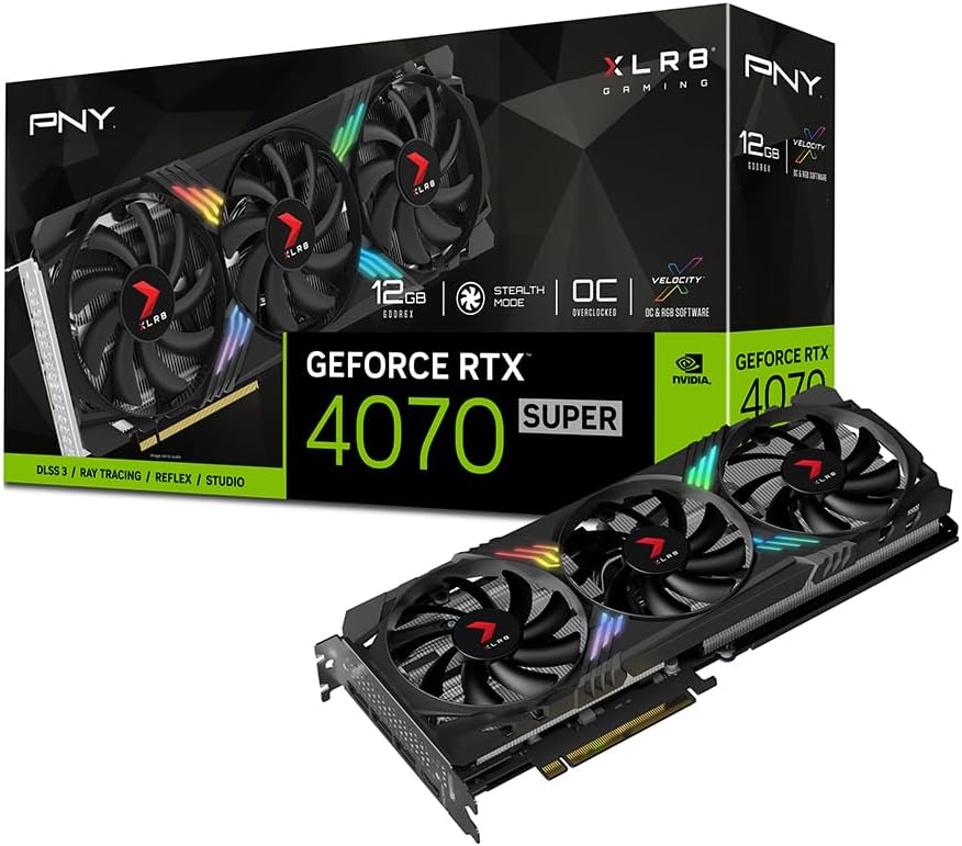 PNY GeForce RTX 4070 Super 12GB XLR8 Gaming Verto Epic-X RGB OC Triple Fan Graphics Card DLSS 3 (NVIDIA GeForce SFF-Ready, ARGB, 192-bit, PCIe 4.0, GDDR6X, HDMI/Display, Supports 4k, 2 Slot)