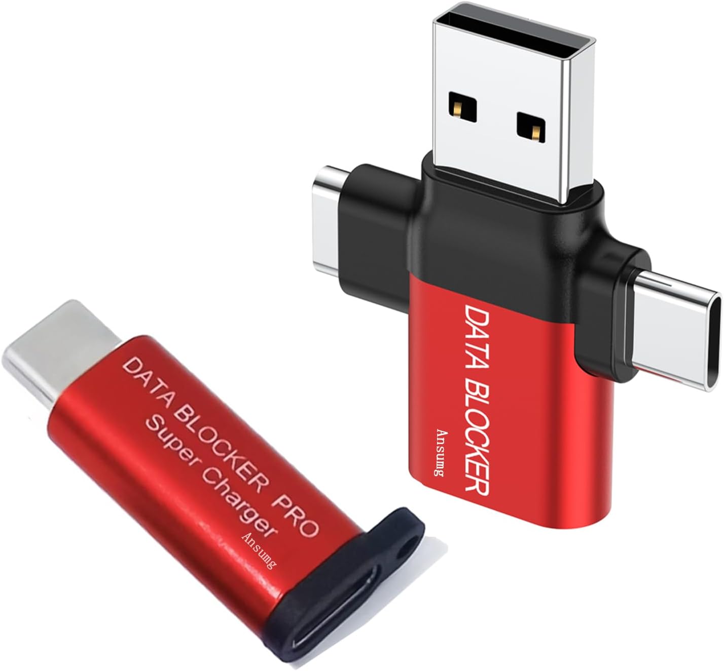 Data Blocker, 4-in-1 Universal USB Data Blocker, Protection from Illegal Downloading, Hacking Proof 100% Guaranteed, for iPhone 15 and Any USB Device Charging. 2-Pack (Red)