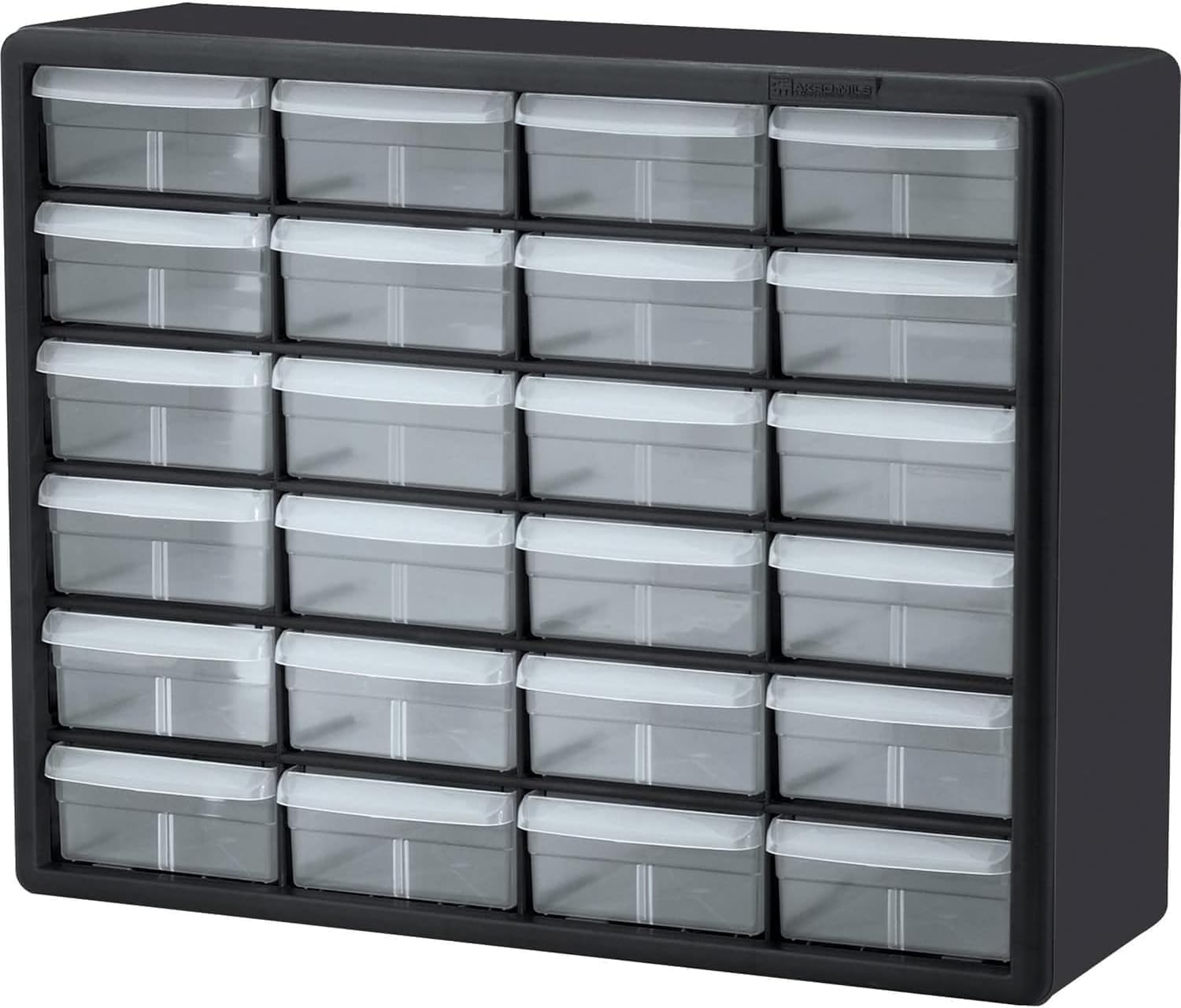 Akro-Mils 10124 24-Drawer Plastic Drawer Storage Cabinet for Garage Organization, Bead Organizer, Lego Storage, Teacher Toolbox, Makeup Organizer, and More, 20-Inch W x 6-Inch D x 16-Inch H, Black