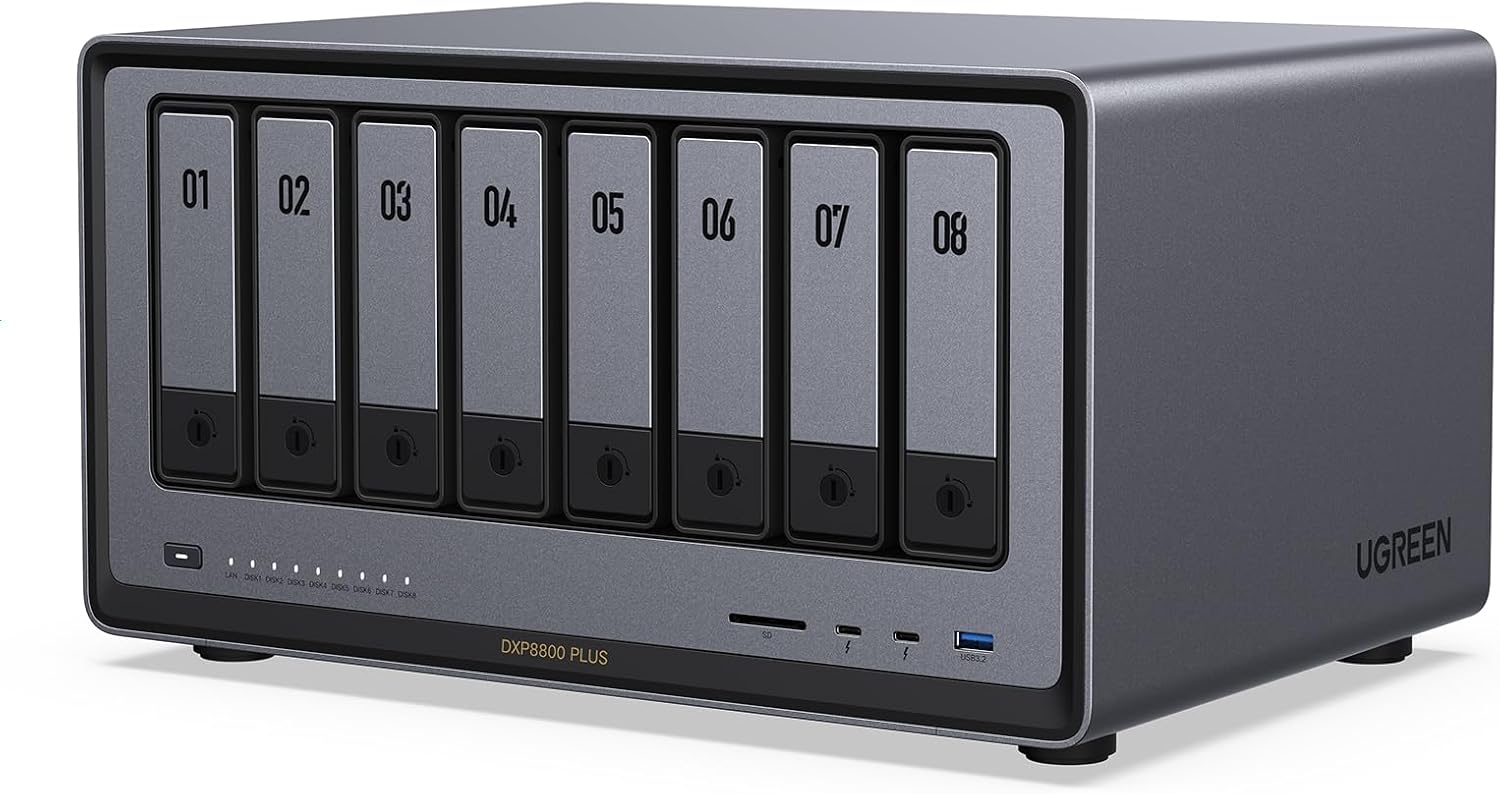 UGREEN NASync DXP8800 Plus 8-Bay Desktop NAS, Intel i5 1235u 10-Core CPU, 8GB DDR5 RAM, 128G SSD, 2 * 10GbE, 2 * M.2 NVMe Slots, 8K HDMI, 2 * TBT4, Network Attached Storage (Diskless)