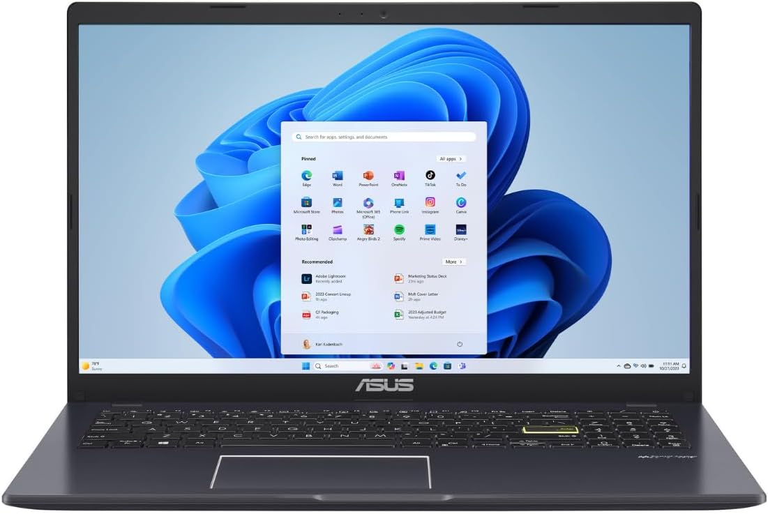 ASUS 15.6” Vivobook Go Laptop, Intel Dual Core N4500, 4GB RAM, 128GB SSD, Windows 11 in S Mode, Star Black, L510KA-ES04