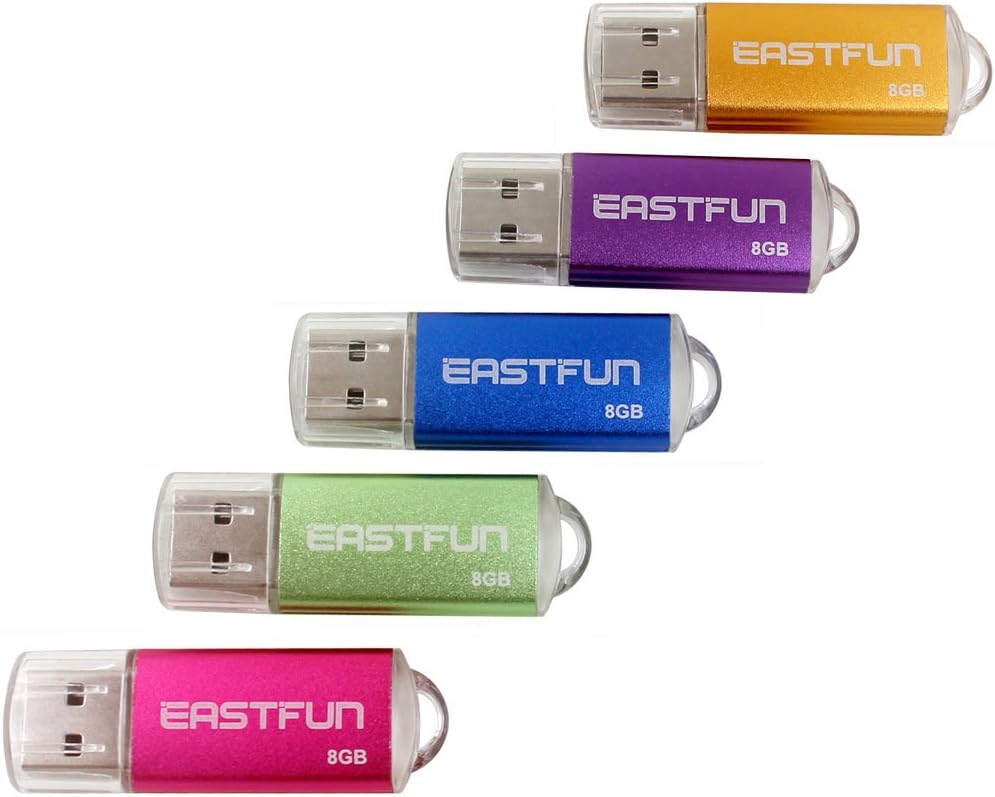 EASTFUN 5Pcs 8GB USB Flash Drive USB 2.0 Flash Memory Stick Thumb Stick Pen(Five Mixed Colors: Blue Purple Rose Green Gold)