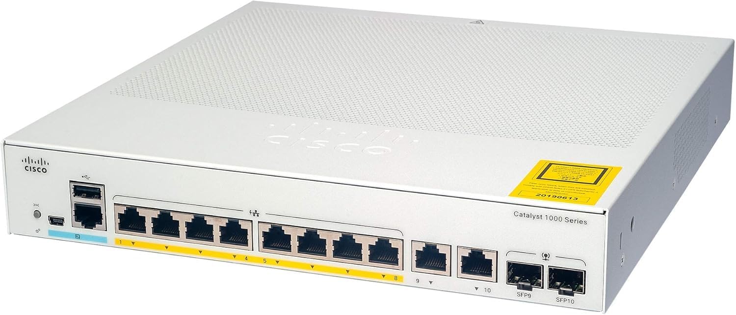 Cisco Catalyst 1000-8T-E-2G-L Network Switch, 8 Gigabit Ethernet Ports, 2X 1G SFP/RJ-45 Combo Ports, Fanless Operation, External PS, Enhanced Limited (C1000-8T-E-2G-L)