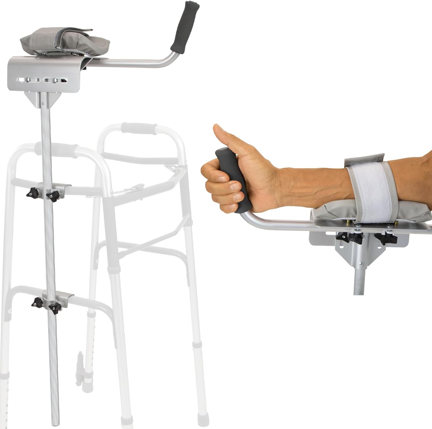 Vive Walker Platform Attachment with Adjustable Padded Cuff, No Tools Needed, Attaches to Most Walkers, Made of Lightweight Aluminum