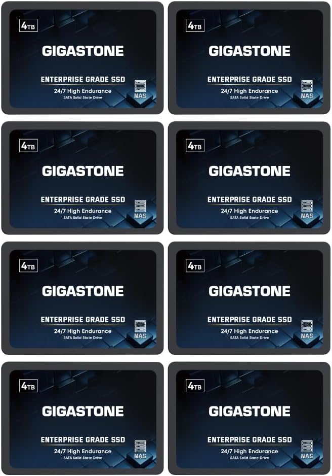 Gigastone Enterprise SSD 4TB NAS SSD Drive Cache (8-Pack) 24/7 Durable High Endurance Business Server Data Center RAID Network Attached Storage 2.5″ SATA Internal Solid State Hard Drives