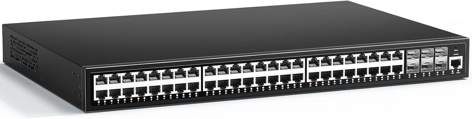 48 Port Gigabit Managed Network Switch with 6 Port Uplink 10Gbps SFP+, YuanLey 54 Port L3 Smart Managment Ethernet Switch, Desktop or Rackmount, Compatible for Cisco, Netgear