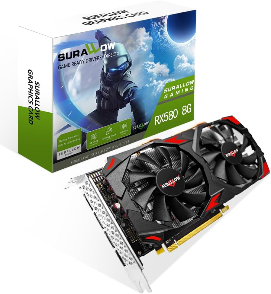 RX 580 8GB Graphics Card, 2048SP,GDDR5,256 Bit Graphics Card for Gaming PC,PCIE 3.0,Twin Freeze Fans Computer Video Card with HDMI/DP/Ports（Style 1）