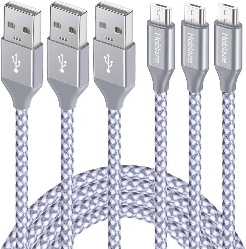 Hoblaze Micro USB Cable 10FT, Android Charger Cord 3Pack Long Nylon Braided Sync and High Speed Charging Cord Compatible with Samsung Galaxy S7 Edge S6, Android & Windows Smartphones and More