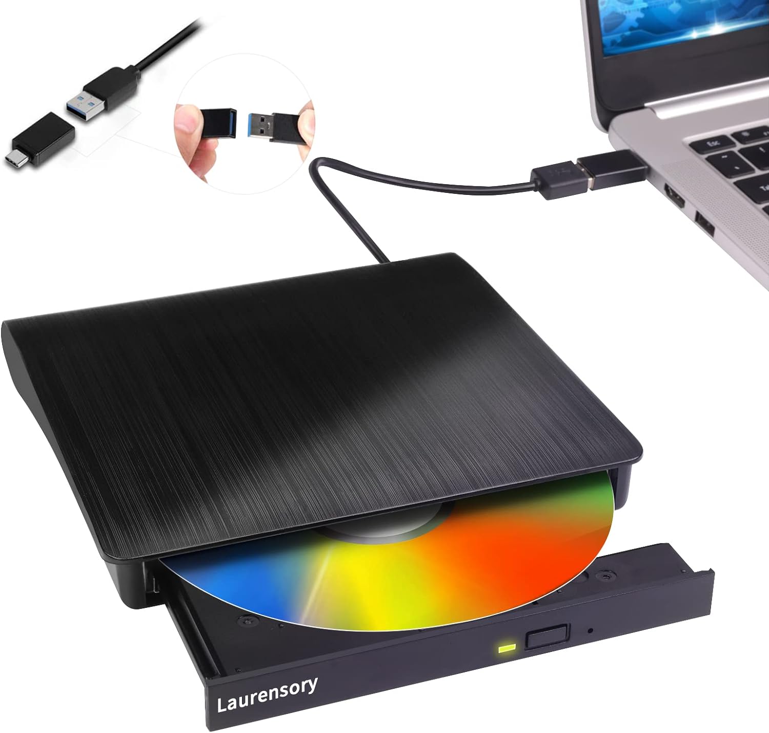 External DVD Drive USB 3.0 Type-C USB Portable Player for Laptop CD DVD +/-RW Disk Drive CD ROM Burner Writer CD/DVD Burner Reader Compatible with Desktop Windows Linux OS Apple MacBook