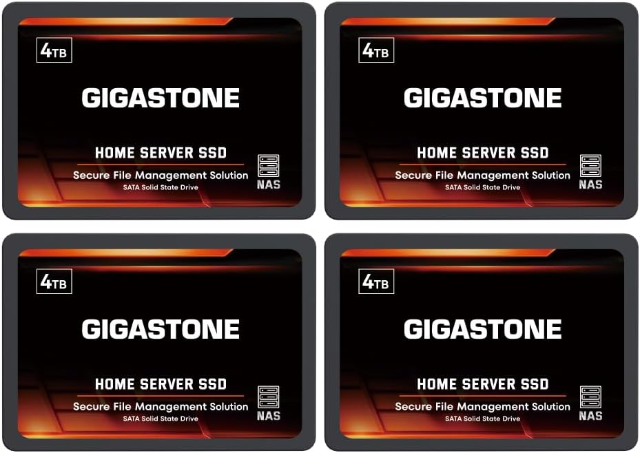 Gigastone Home Server SSD 4TB NAS SSD Drive Cache (4-Pack) 24/7 Durable High Endurance Personal Cloud Data Sync Network Attached Storage RAID 3D NAND 2.5″ SATA Internal Solid State Hard Drives