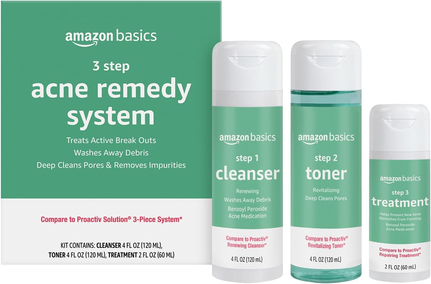 Amazon Basics 3-Step Acne Remedy System, 10 Fluid Ounces, 1-Pack