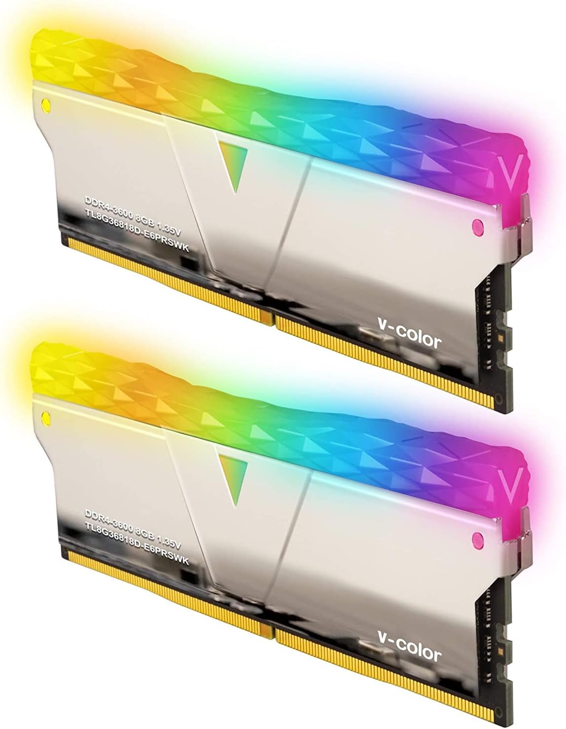 V-Color Prism Pro RGB 16GB (2 x 8GB) DDR4 3600MHz (PC4-28800) Desktop Memory Module Ram Silver H/S (TL8G32816C-E6PRKWK)