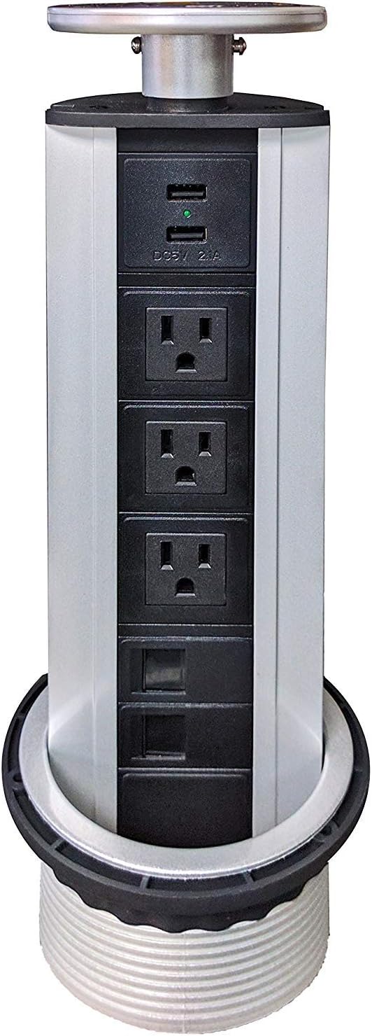 Vertical Tabletop Power Data Center – 3 Power, 2CAT6 + 2 USB Charging Ports