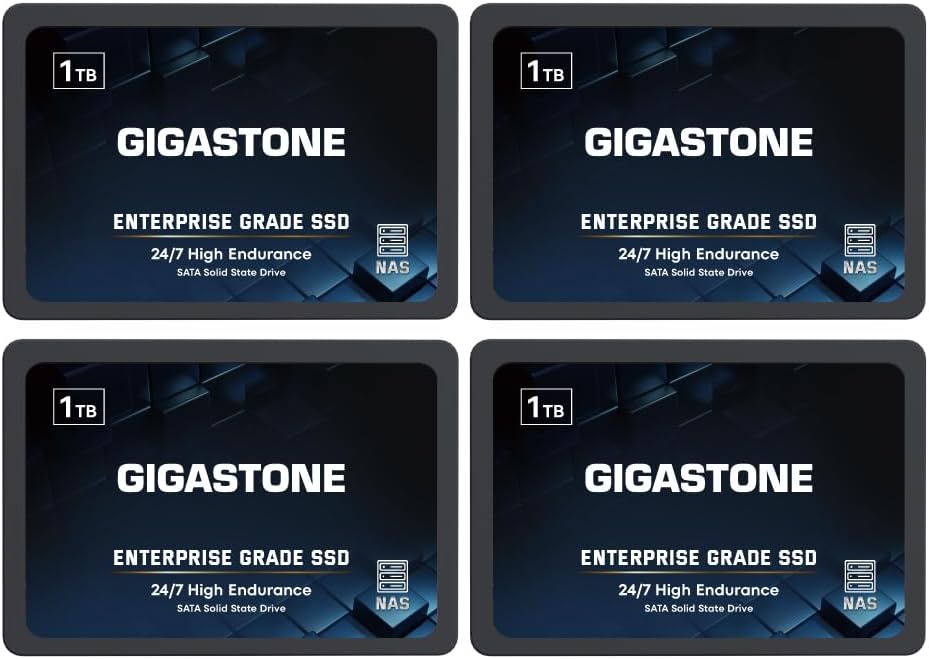 Gigastone Enterprise SSD 1TB NAS SSD Drive Cache (4-Pack) 24/7 Durable TLC High Endurance Business Server Data Center RAID Network Attached Storage 2.5″ SATA Internal Solid State Hard Drives