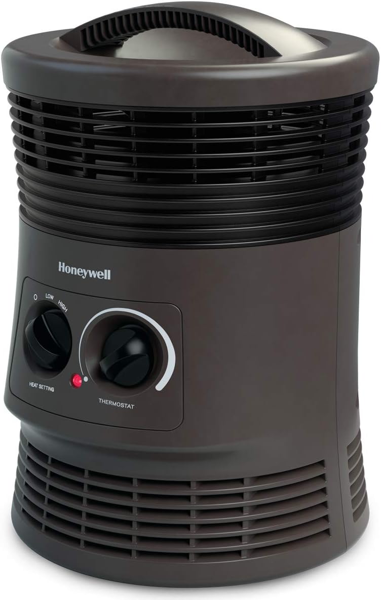 Honeywell HHF360V 360 Degree Surround Fan Forced Heater with Surround Heat Output Charcoal Grey Energy Efficient Portable Heater with Adjustable Thermostat & 2 Heat Settings, Small