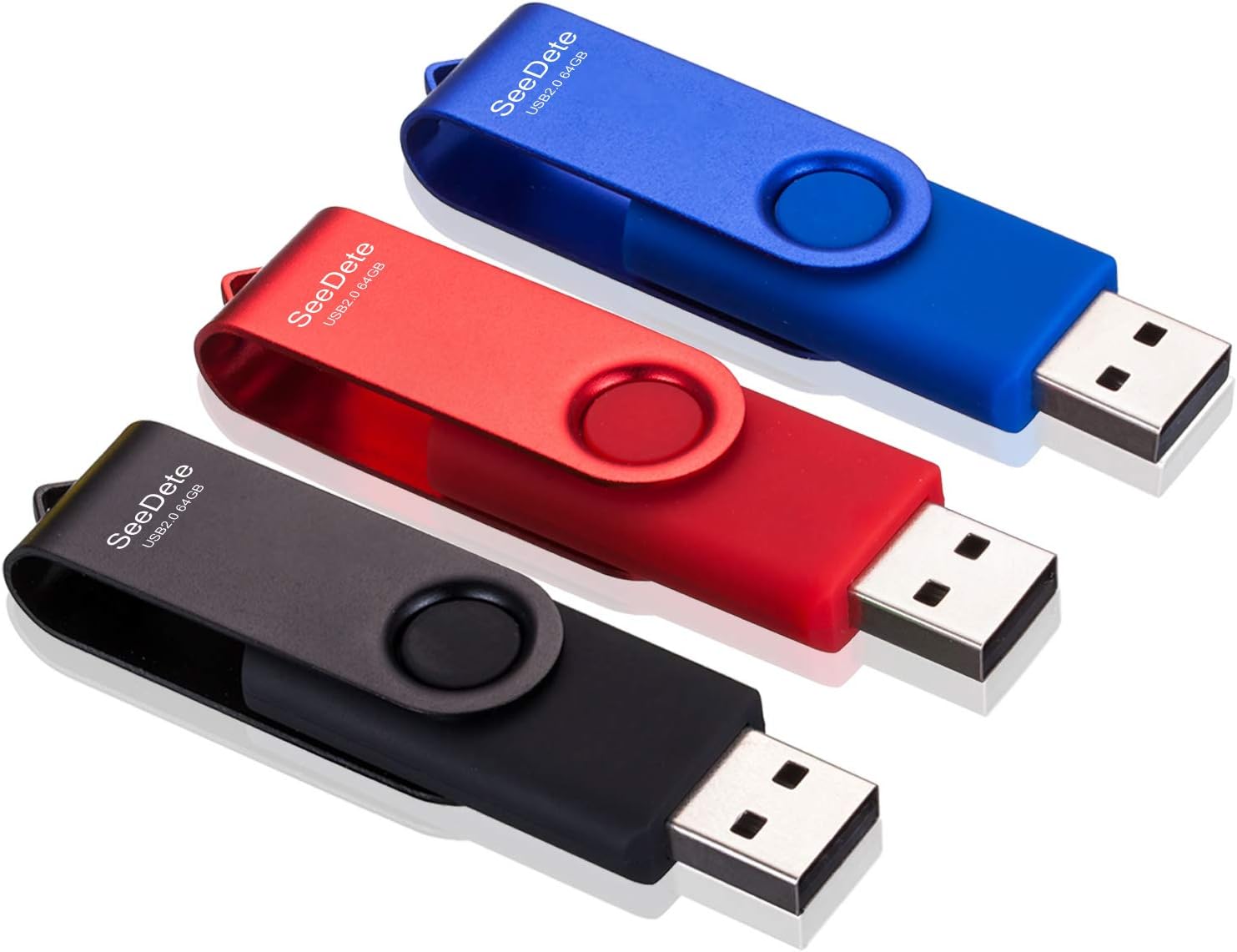 64GB USB Flash Drives, USB Stick, Thumb Drive Rotated Design, Memory Stick with LED Light for External Storage and Backup Data, Jump Drive, 3 Pack 64GB (3 Colors: Black Red Blue)