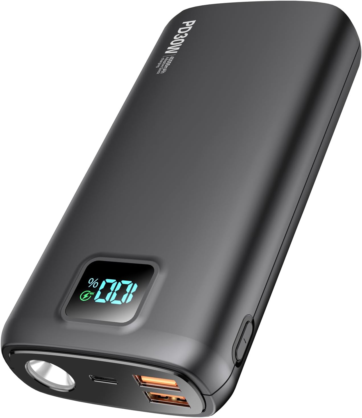 Portable-Charger-Power-Bank – 40000mAh Power Bank PD 30W and QC 4.0 Quick Charging Built-in Bright flashlight LED Display 2 USB 1Type-C Output for Most Electronic Devices on The Market(Carbon Black)