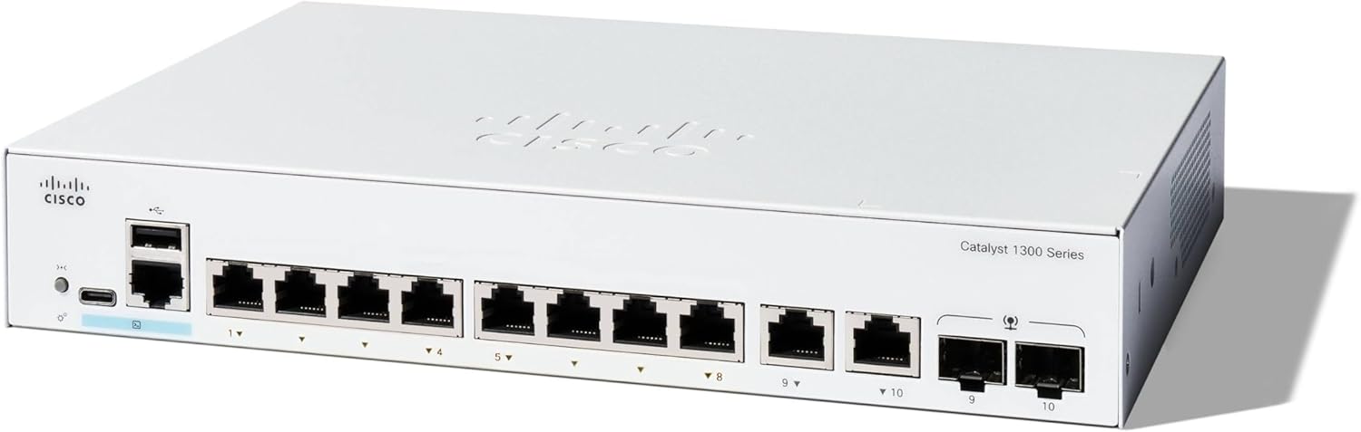 Cisco Catalyst 1300-8T-E-2G Managed Switch, 8 Port GE, Ext PS, 2x1GE Combo, Limited Lifetime Protection (C1300-8T-E-2G)