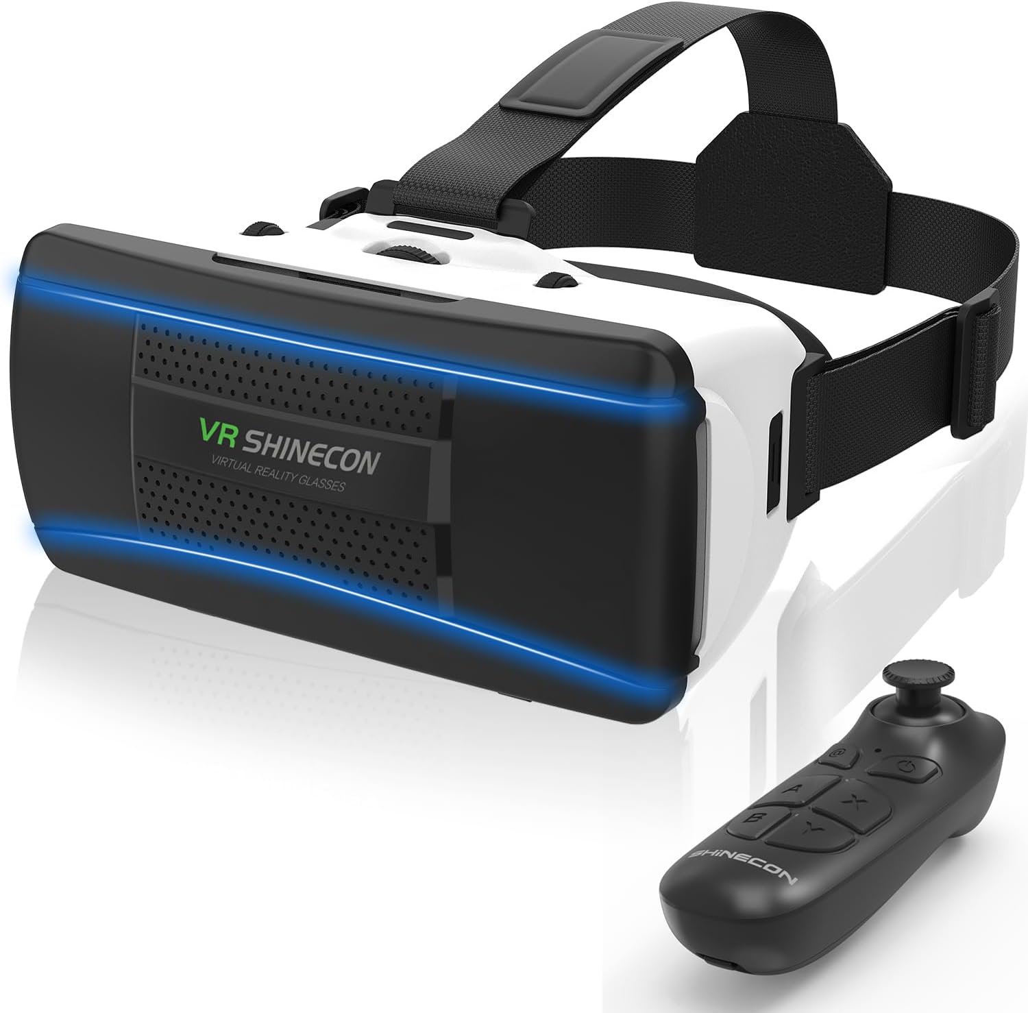 VR Headset for Smartphones with Bluetooth Controller, Ultra-Wide 120° Viewing Angle, Adjustable Focus and Eye Width, Aspherical Optical Lens, Good Heat Dissipation, 4.5-6.5 Inch Smartphone