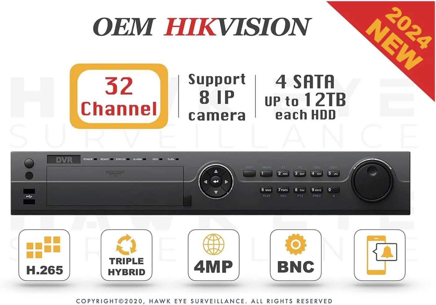 32CH HD TVI 4MP DVR – Surveillance Digital Video Recorder 32CH HD-TVI/CVI/AHD H265 Full-HD HDMI/VGA/BNC Video Output Analog & IP Camera Support Hikvision Compatible with DS-7332HQHI-K4 3 Year Warranty