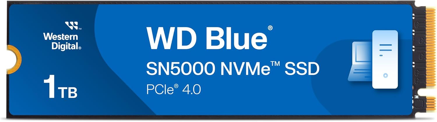 Western Digital 1TB WD Blue SN5000 NVMe Internal Solid State Drive SSD – PCIe Gen 4.0, M.2 2280, Up to 5,150 MB/s – WDS100T4B0E