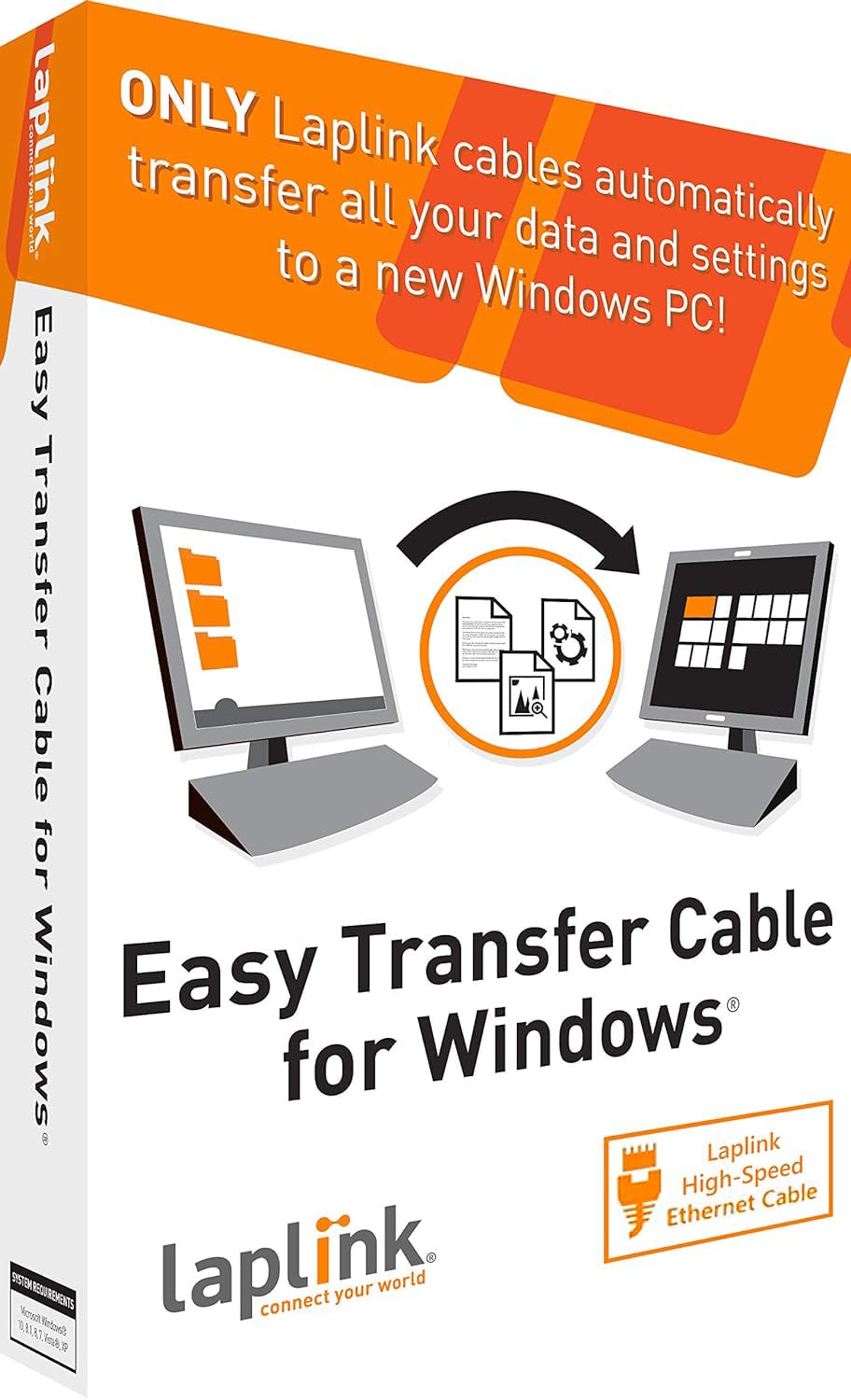 Easy Transfer Cable for Windows, Includes PCmover Express Software and Ethernet PC to PC Cable, Single Use License, Transfers Files, Settings, and User Profiles. Compatible with Windows 11