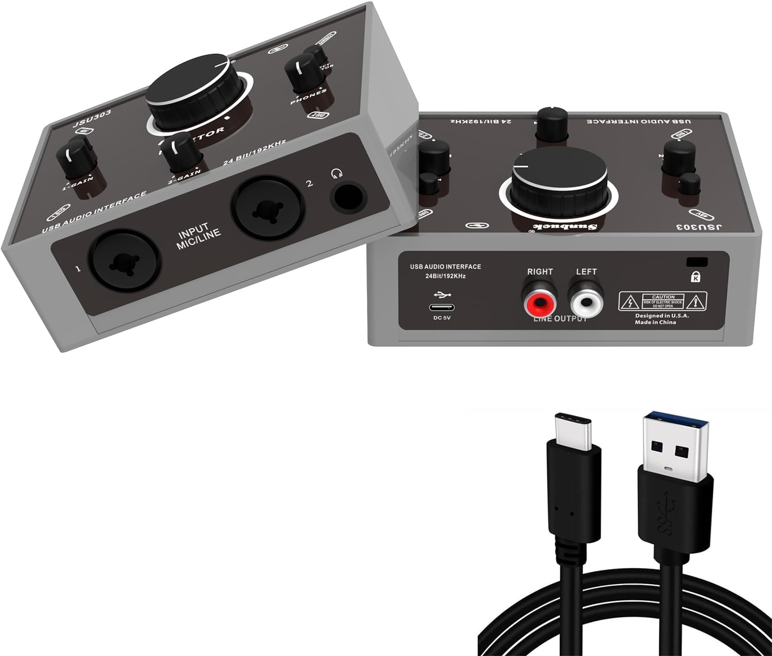 Sunbuck USB-C Audio Interface, 24Bit/192kHz High-Fidelity for Recording Music, with XLR/48V Phantom Power, Portable Audio Interface for Travel, Mini and Handy Interface for Home Recording Studio