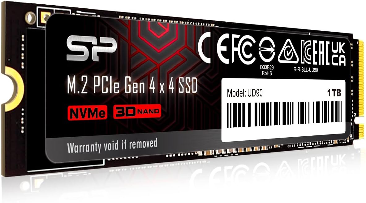 Silicon Power 1TB UD90 NVMe 4.0 Gen4 PCIe M.2 SSD R/W up to 5,000/4,800 MB/s (SP01KGBP44UD9005)