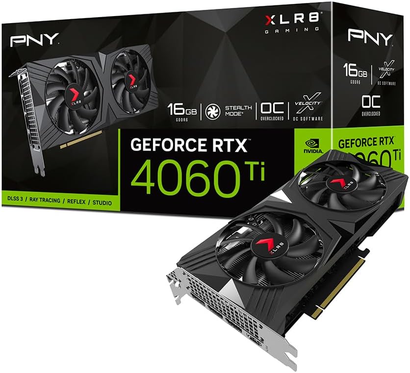 PNY GeForce RTX 4060 Ti 16GB XLR8 Gaming Verto OC Dual Fan Graphics Card DLSS 3 (128-bit, PCIe 4.0, GDDR6, HDMI/DisplayPort, Supports 4k, 2 Slot)