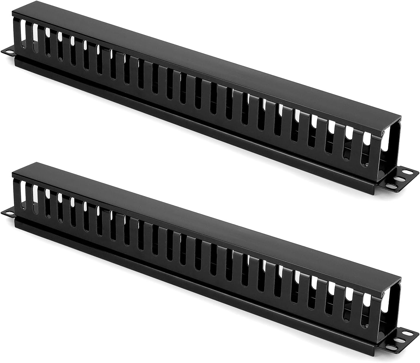 QWORK 2-Pack 1U 19″ Server Rack Cable Manager with 24 Slots- Metal Cable Management Bar for Data Center and IT Network – Black