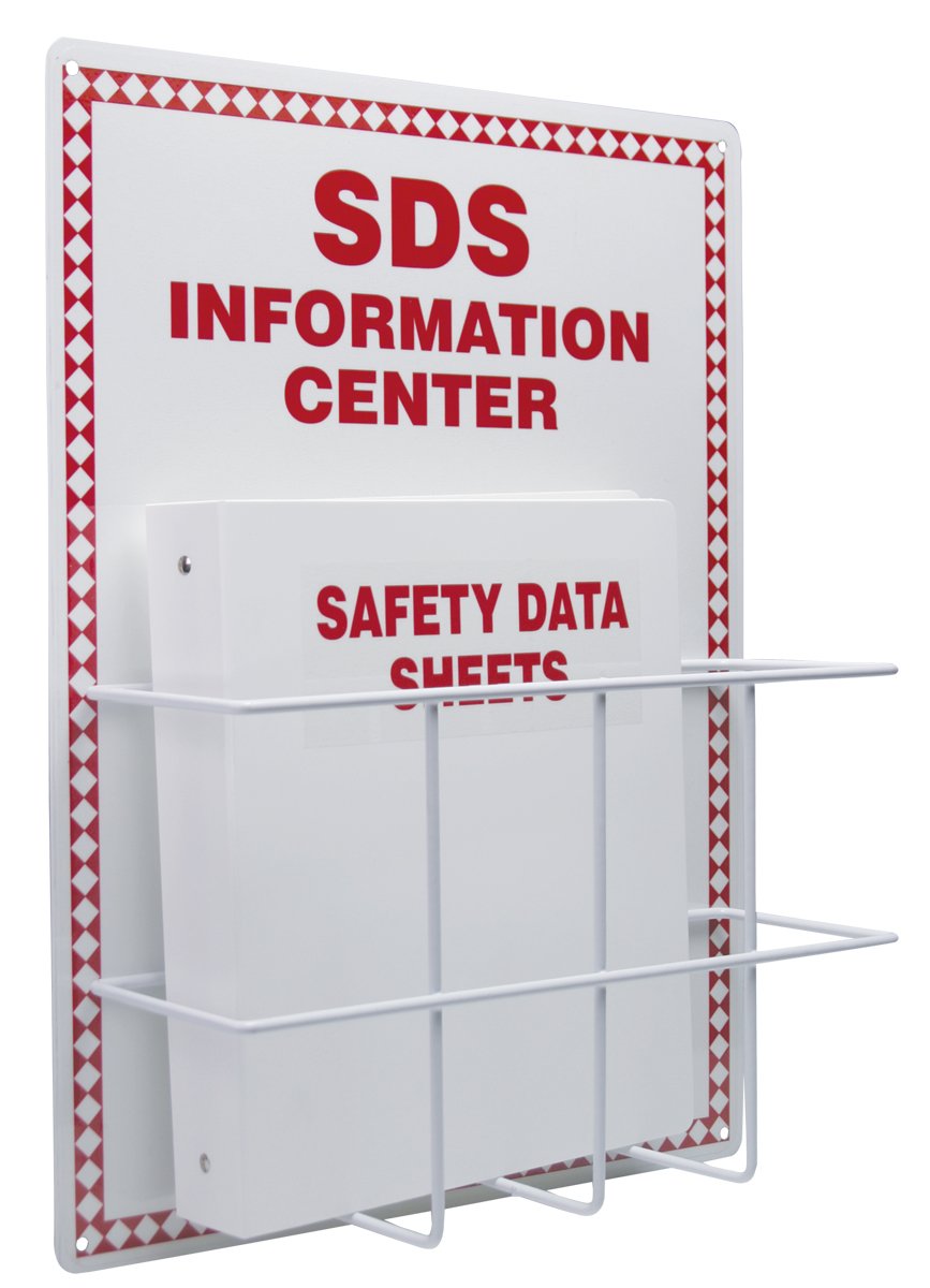 Accuform ZRS407 Basket-Style Aluminum SDS Information Center, 20″ Length x 15″ Width x 0.063″ Thick Backboard with Coated Wire Basket, 1-1/2″ Safety Data Sheets 3-Ring Binder Included, Red on White