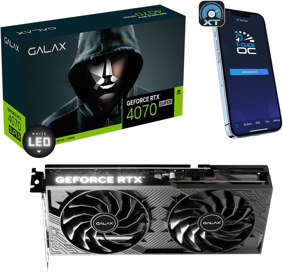 GALAX GeForce RTX 4070 Super 1-Click OC 2X V2, Xtreme Tuner App Control, 12GB, GDDR6X, 192-bit, DP*3/HDMI 2.1/DLSS 3/Gaming Graphics Card