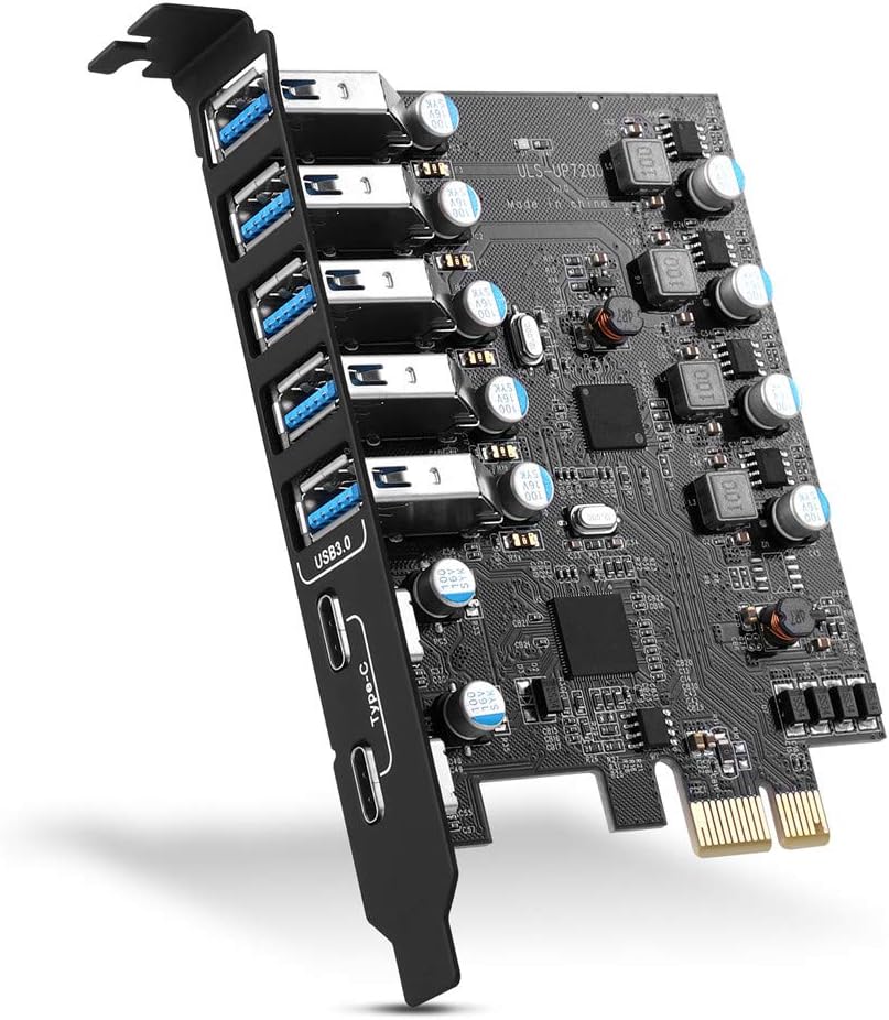 PCI-E to USB 3.0 7-Port(2X USB-C – 5X USB-A) Expansion Card,PCI Express USB Add in Card, Internal USB3 Hub Converter for Desktop PC Host Card Support Windows 10/8/7/XP and MAC OS 10.8.2 Above