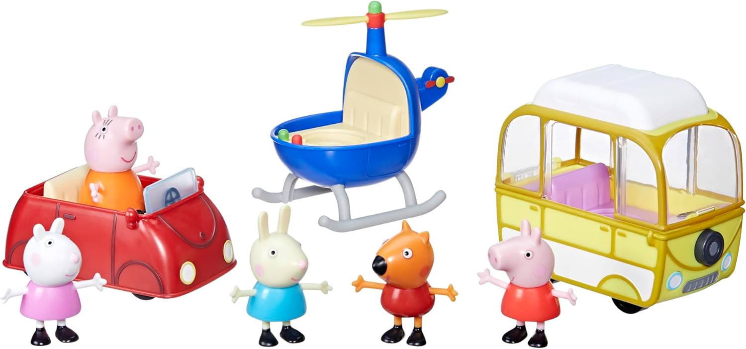 Peppa Pig Peppa’s Little Vehicle Playset for Girls and Boys, Includes Helicopter, Camper, and Car, and 5 Figures Set, Preschool Toys, Ages 3+ (Amazon Exclusive)