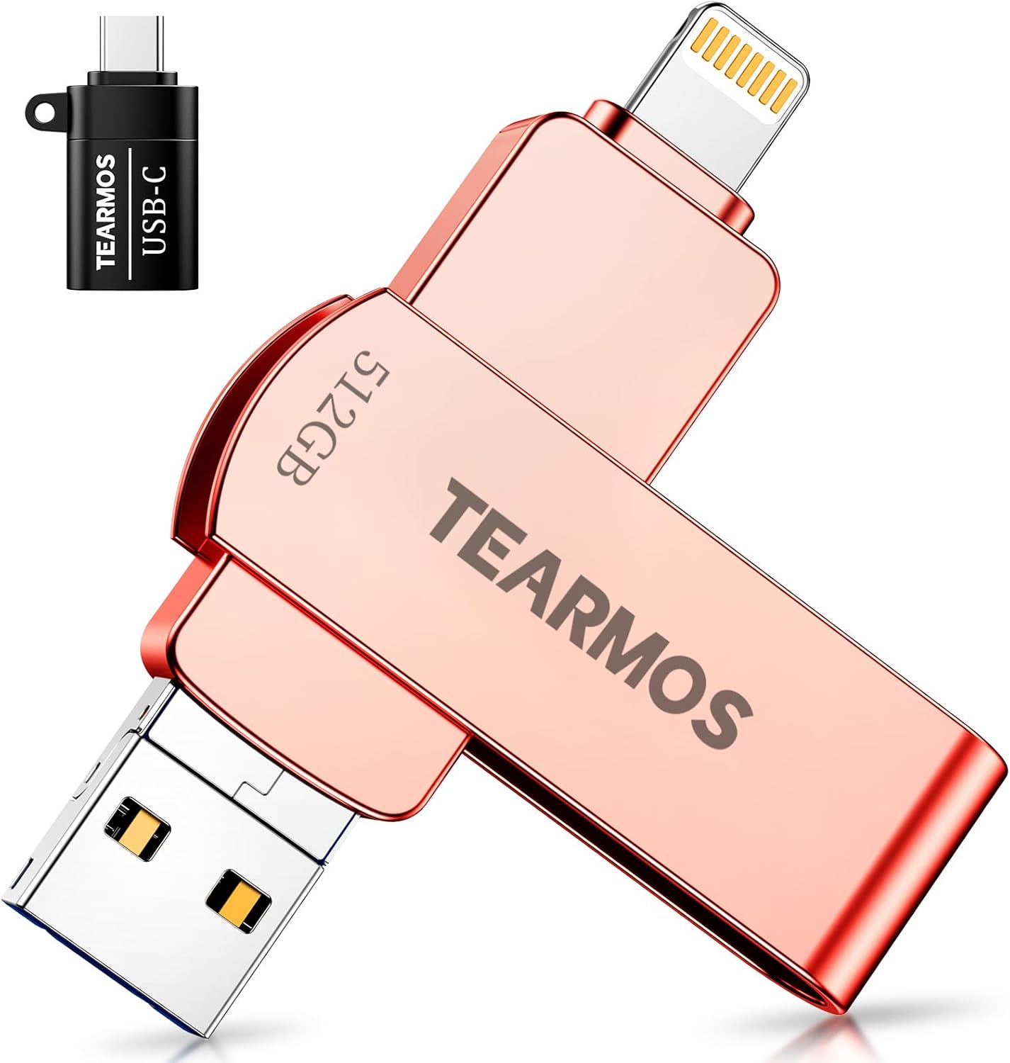 Flash Drives 512GB Intended for iPhone, Memory Stick Storage for Photos and Videos, iOS External Memory Storage Flash Drive Compatible with iPhone iPad Android and Computers (Rose Gold)