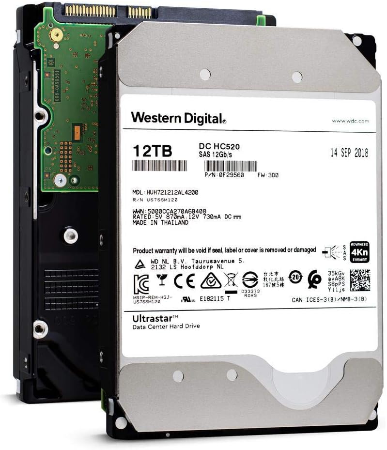 HGST WD Ultrastar DC HC520 HUH721212AL4200 12TB HDD 7200 RPM SAS 12Gb/s Interface 4Kn ISE 3.5-Inch Helium Data Center Enterprise Internal Hard Disk Drive, Model: 0F29560