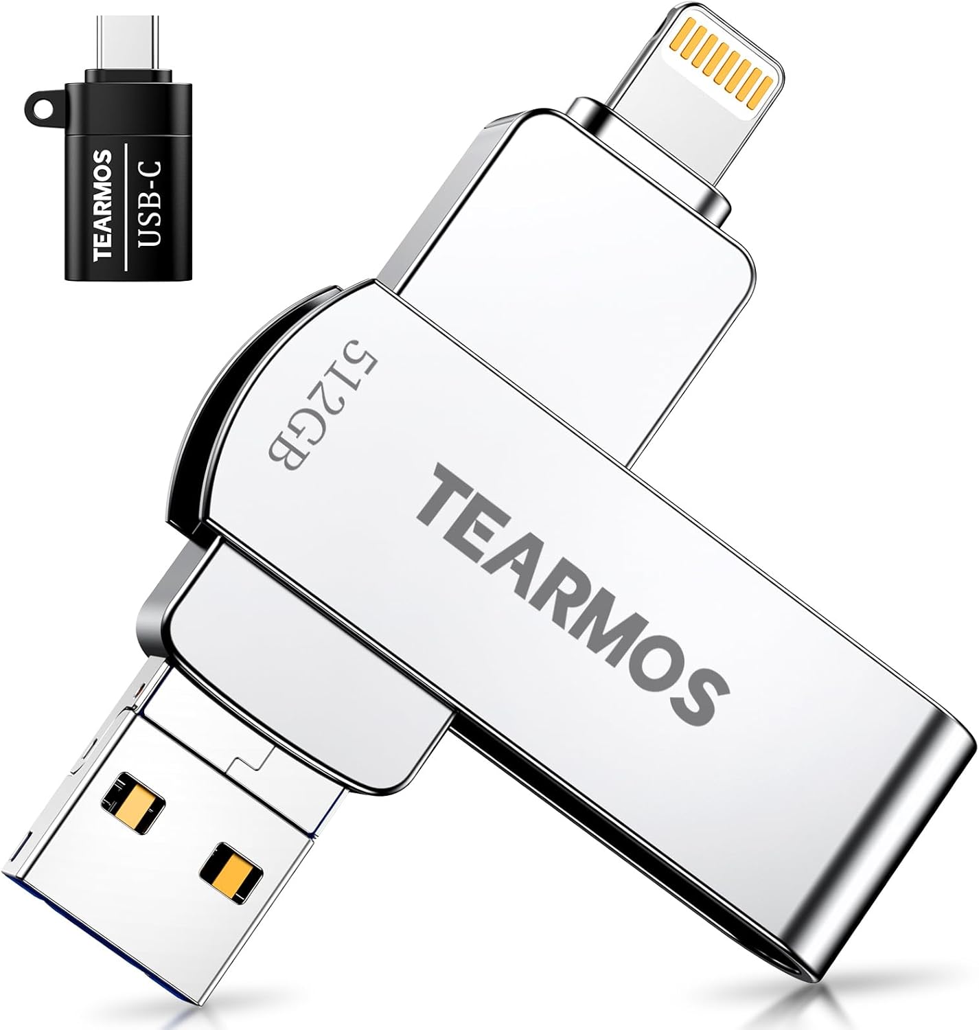 Flash Drives 512GB Intended for iPhone, Memory Stick Storage for Photos and Videos, iOS External Memory Storage Flash Drive Compatible with iPhone iPad Android and Computers (Silver)