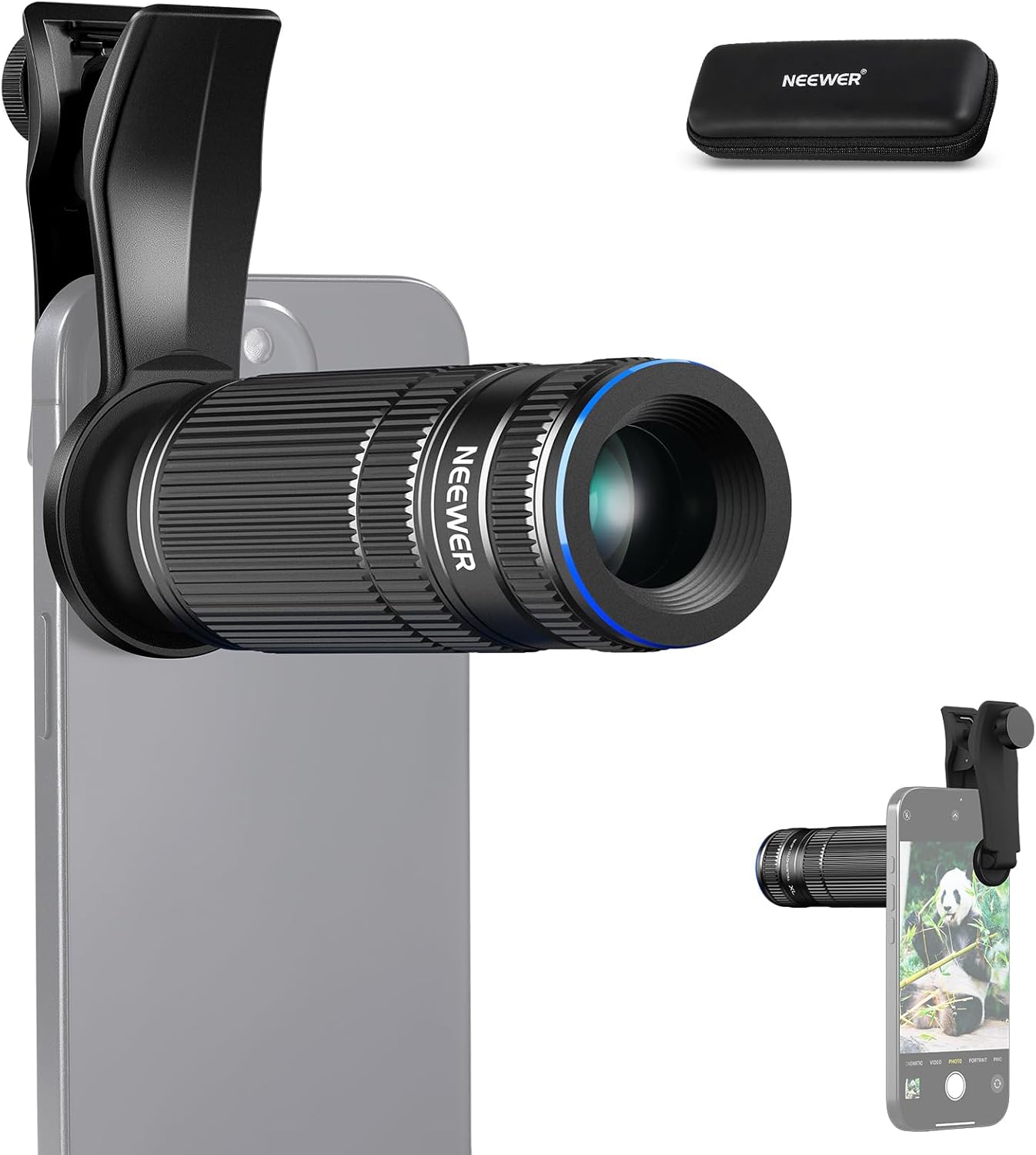 NEEWER 7X Telephoto Lens with Phone Lens Clip Compatible with iPhone Samsung, 15 Elements 12 Groups 7X Magnification Phone Lens for 17mm Thread Phone Cage/Phone Case/Backplate, LS-36 PRO