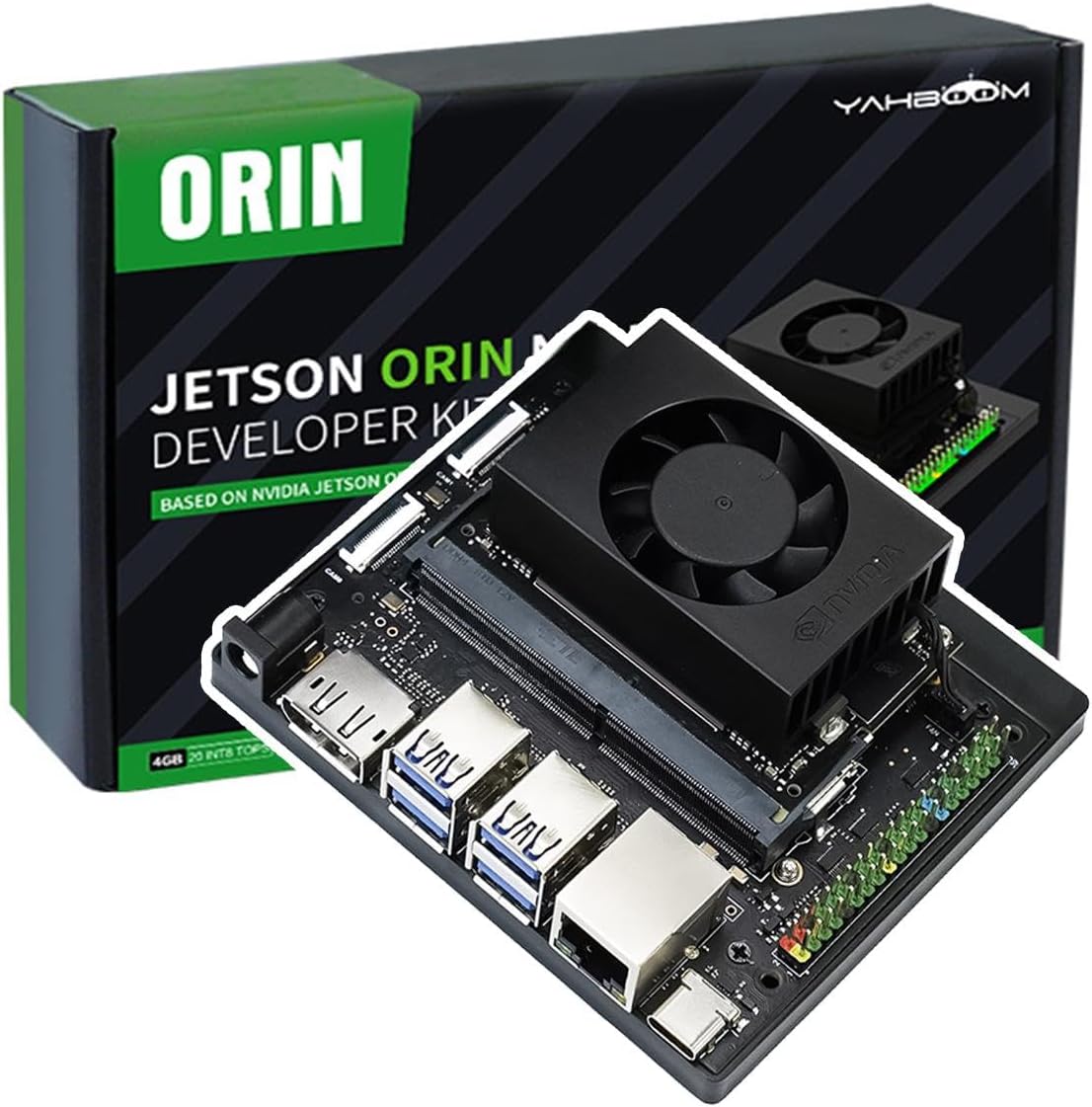 Yahboom Jetson Orin Nano 8GB SUB Developer Kit Based on NVIDIA Module with 128G Solid State Drive Acrylic Case Provide ROS Courses(Orin Nano 8GB SUB Basis Kit)