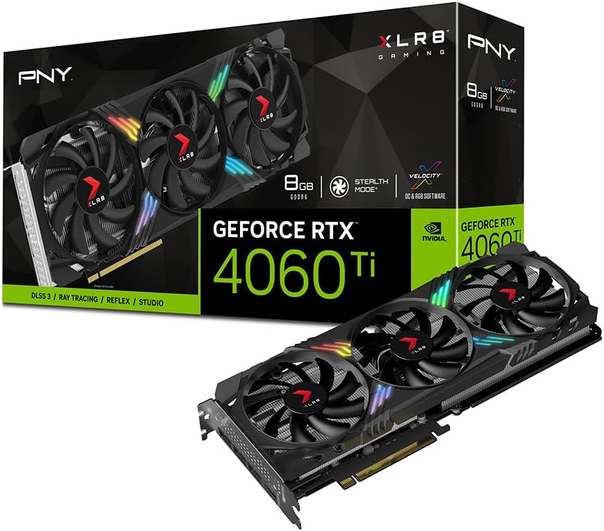 PNY GeForce RTX 4060 Ti 8GB XLR8 Gaming Verto RGB Triple Fan Graphics Card DLSS 3 (128-bit, PCIe 4.0, GDDR6, HDMI/DisplayPort, Supports 4k, 2 Slot)