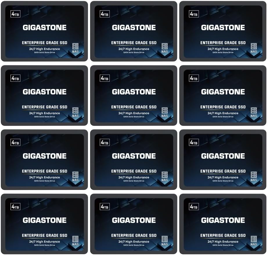 Gigastone Enterprise SSD 4TB NAS SSD Drive Cache (12-Pack) 24/7 Durable High Endurance Business Server Data Center RAID Network Attached Storage 2.5″ SATA Internal Solid State Hard Drives