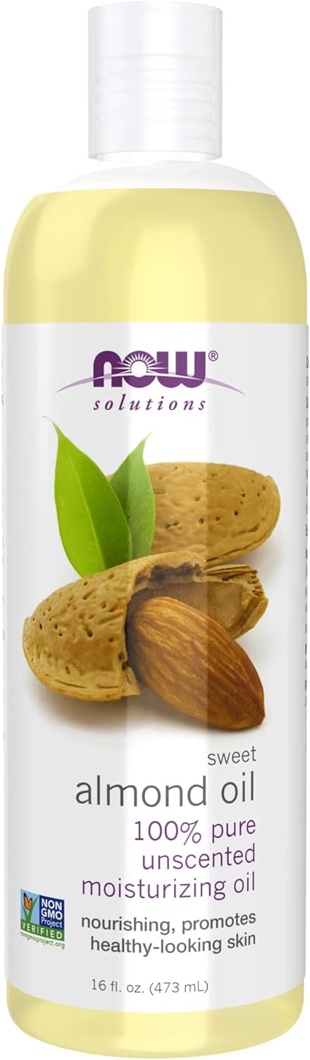 NOW Foods Solutions, Sweet Almond Oil, 100% Pure Moisturizing Oil, Promotes Healthy-Looking Skin, Unscented Oil, 16-Ounce,Package may vary