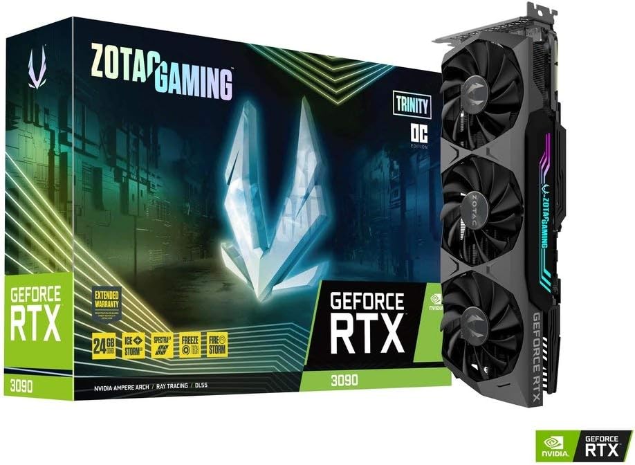 ZOTAC Gaming GeForce RTX 3090 Trinity OC 24GB GDDR6X 384-bit 19.5 Gbps PCIE 4.0 Gaming Graphics Card, IceStorm 2.0 Advanced Cooling, Spectra 2.0 RGB Lighting, ZT-A30900J-10P