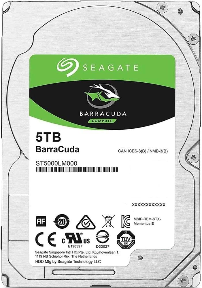 Seagate BarraCuda 5TB Internal Hard Drive HDD – 2.5 Inch SATA 6Gb/s 5400 RPM 128MB Cache for Computer Desktop PC (ST5000LM000)