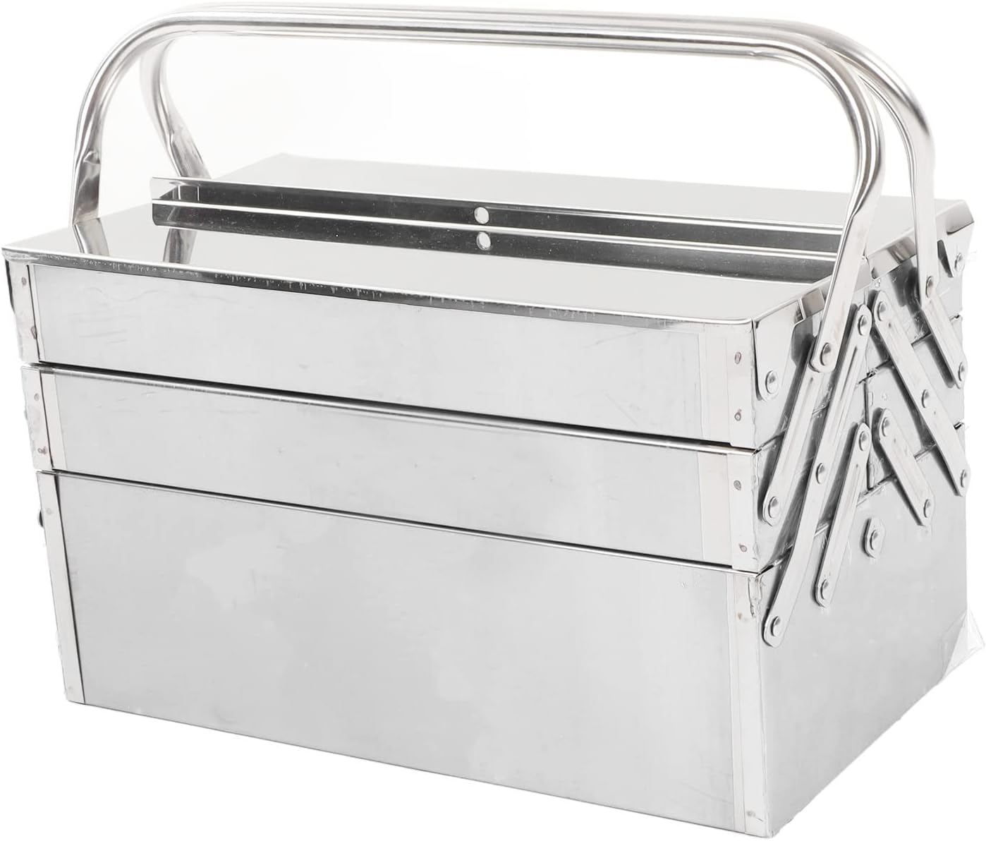 Metal Cantilever Tool Box, Folding Portable Auto Maintenance Storage Organizer Stainless Steel 3 Layer 5 Tray (460)