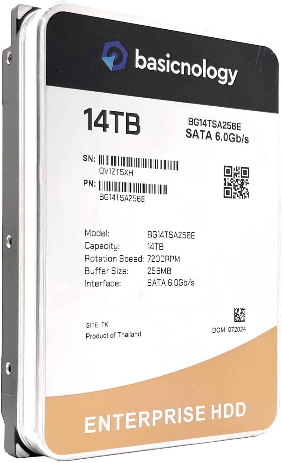 Basicnology Enterprise HDD 14TB 7200RPM SATA 6Gb/s 128MB Cache 3.5inch Datacenter Hard Drive (BG14TSA256E) – 3 Years Warranty (Renewed)